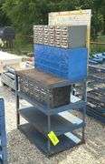 3'x2' steel work table w/ shelves & 2 organizer bins