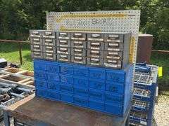 3'x2' steel work table w/ shelves & 2 organizer bins