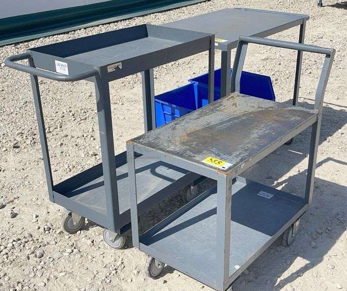 3- small rolling steel work carts