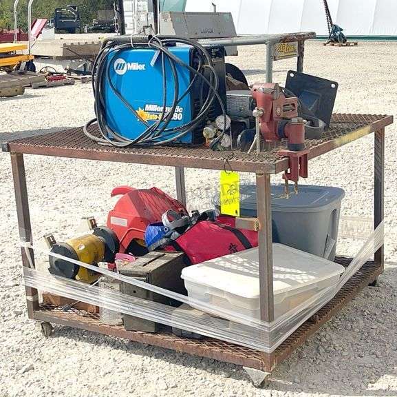 4'x4' rolling shop cart w/ welder & welding supplies
