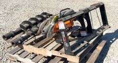 Unused Skid Pro skid steer auger w/ 2 augers, from the estate of Dr. Ken Buchmann