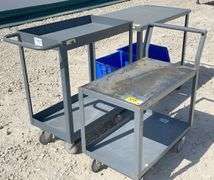 3- small rolling steel work carts
