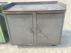 2 steel rolling work cabinets w/ worktop