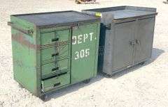 2 steel rolling work cabinets w/ worktop