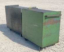 2 steel rolling work cabinets w/ worktop