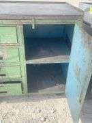2 steel rolling work cabinets w/ worktop