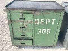 2 steel rolling work cabinets w/ worktop