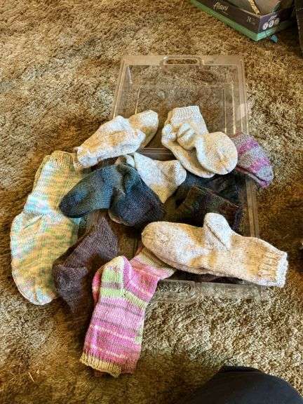 Container of homemade knitted socks SCHULTIS SON INC