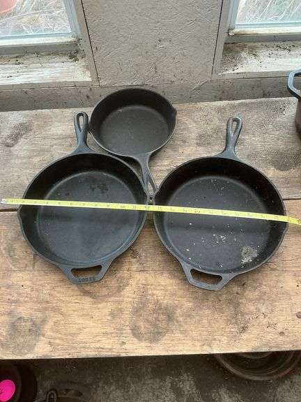 Original Cracker Barrel cast iron 8 in, 10 in, 10 in skillets by Lodge.