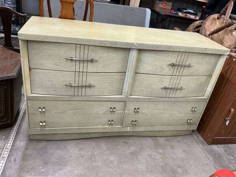 blond bedroom dresser (54”W X 18”D X 33”H)