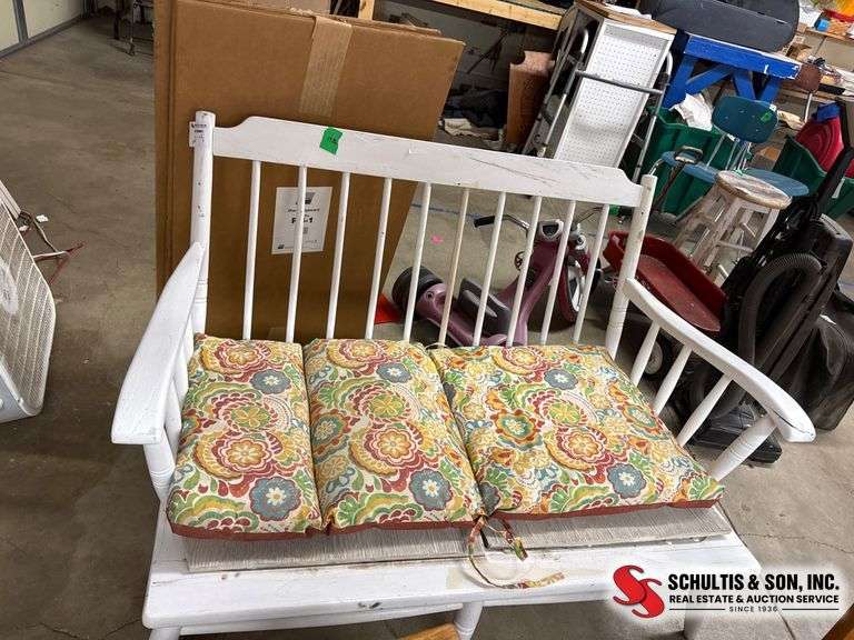 White Wood Bench with Cushions