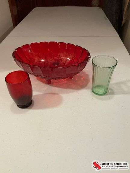 Red Glass Bowl and Tumblers