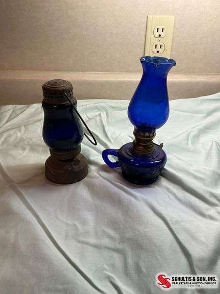 Blue Glass Oil Lamps