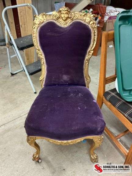 Gilded Chair with Purple Upholstery