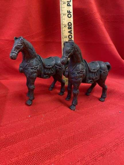 2 cast iron horse banks