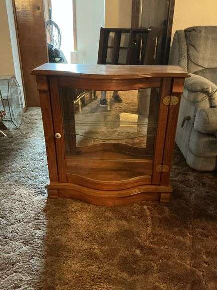 oak wood lighted China cabinet