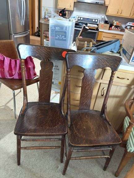 2 tiger oak old dining room chairs