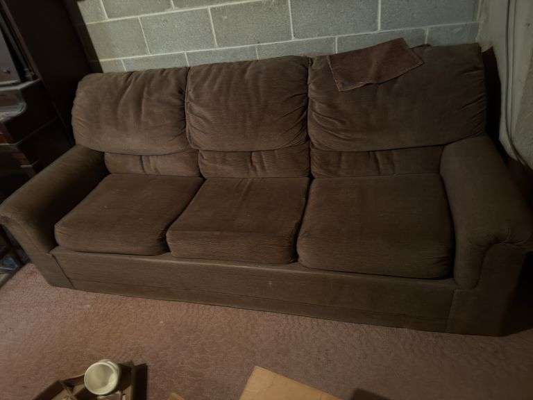 BROWN 3 CUSHION HIDE A BED COUCH