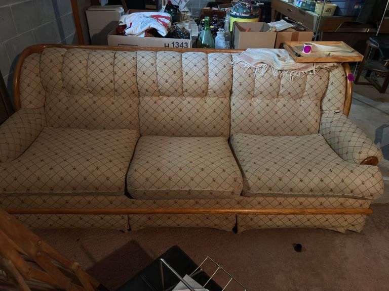Couch with wood trim