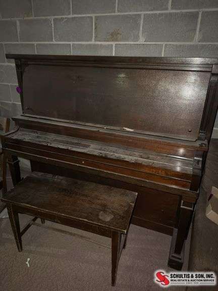 Upright old SCHILLER piano and bench