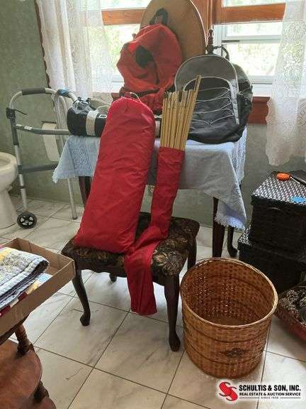 tent with tent stakes - backpack- duffle  bags- basket ￼