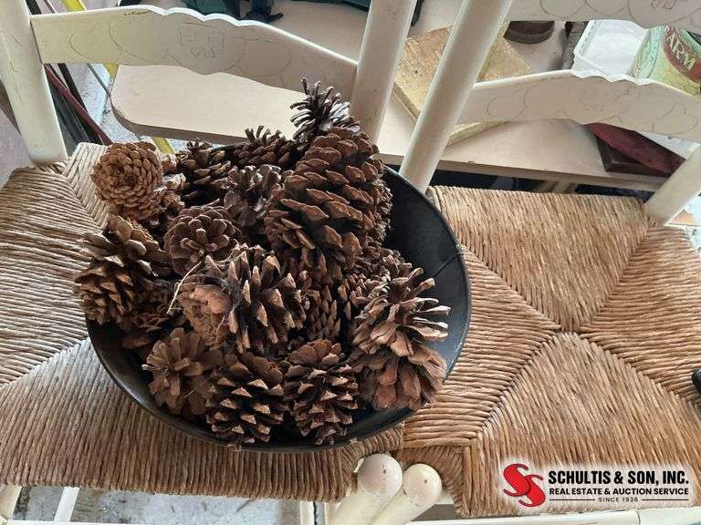 Rustic container with pine cons