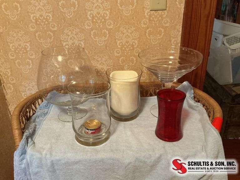 Big glass wine jar - giant martini glass - 2 hurricane vases - ￼ red vase ￼￼