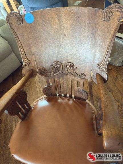 Antique oak padded rocker