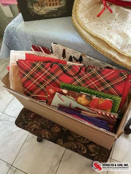 decorative box- angel-tree skirts- box full of gift bags of all sizes ￼