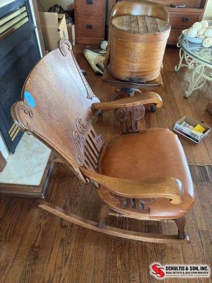 Antique oak padded rocker