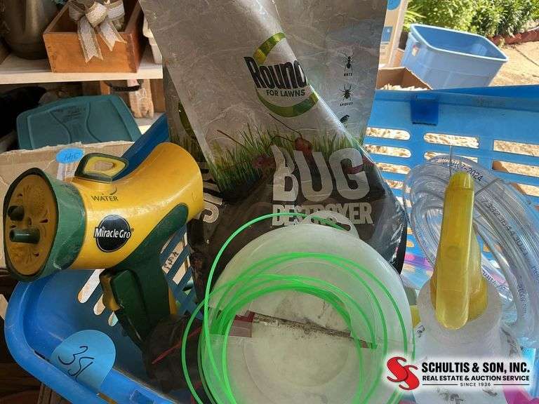 Basket of yard supplies