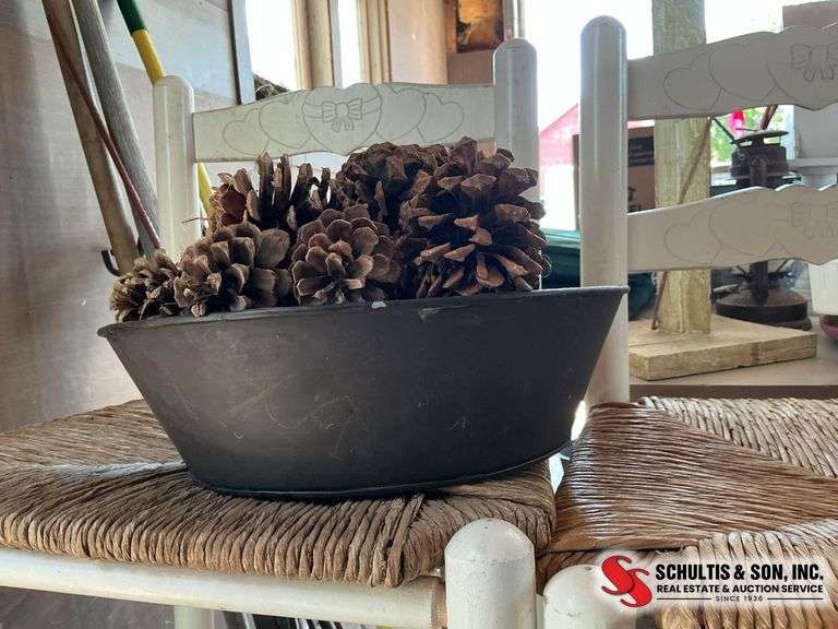 Rustic container with pine cons