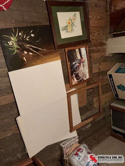 Wood frames- piece of canvas- painting on canvas- pieces of posterboard ￼