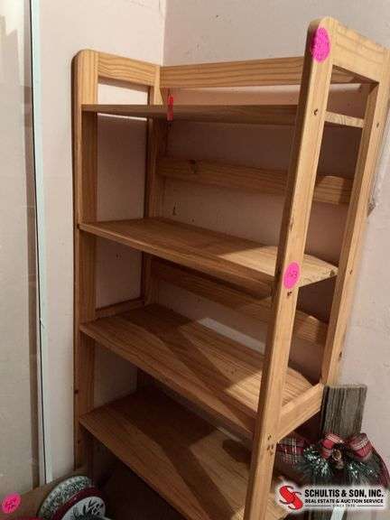 ￼wood shelving unit with 5 shelves (27.5”W X 12”D X 60”H)