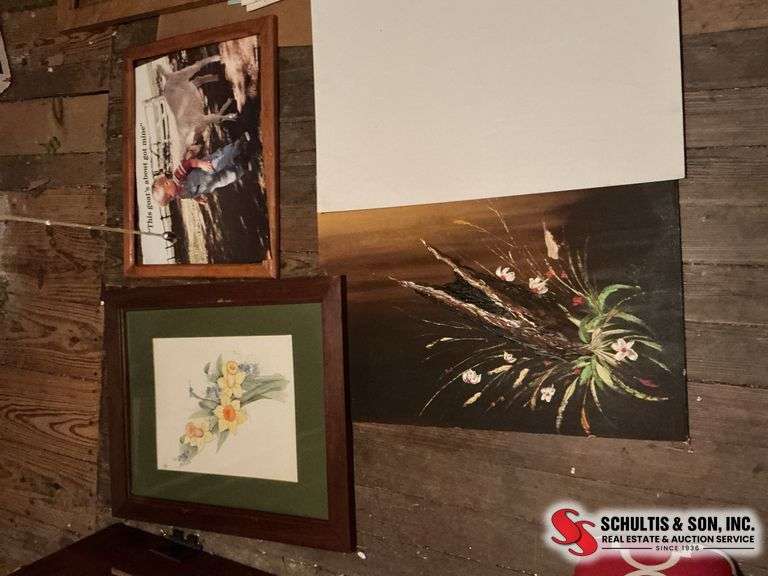 Wood frames- piece of canvas- painting on canvas- pieces of posterboard ￼