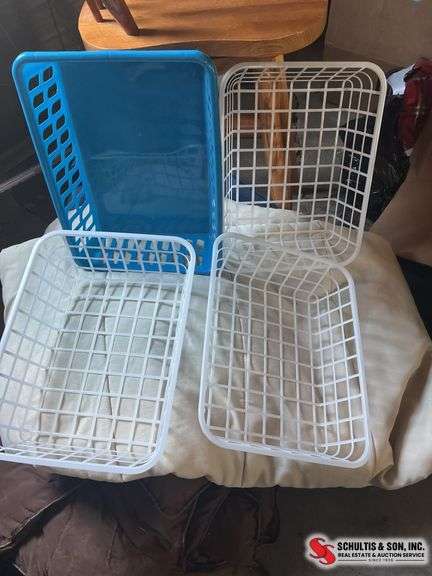 Large tote with plastic containers and storage basket