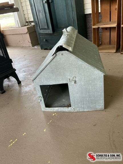 Antique galvanized tin metal chicken coop 22 1/2 inches long 18 inches tall and 17 inches wide
