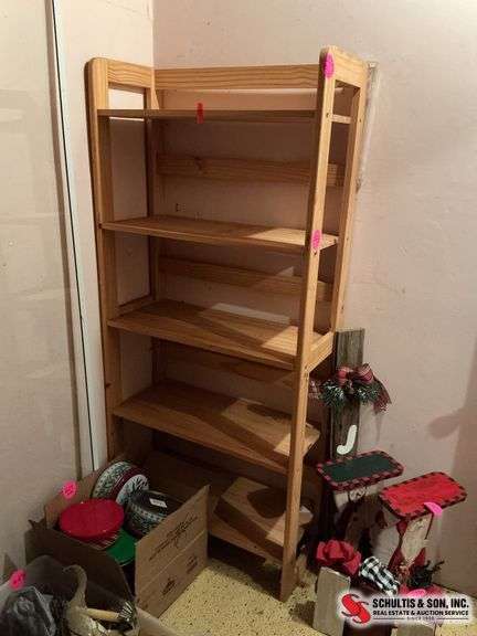 ￼wood shelving unit with 5 shelves (27.5”W X 12”D X 60”H)