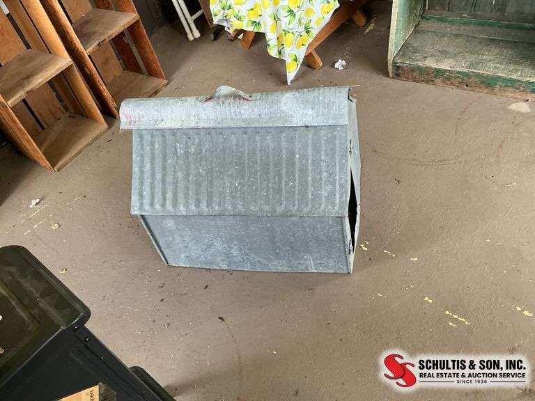 Antique galvanized tin metal chicken coop 22 1/2 inches long 18 inches tall and 17 inches wide