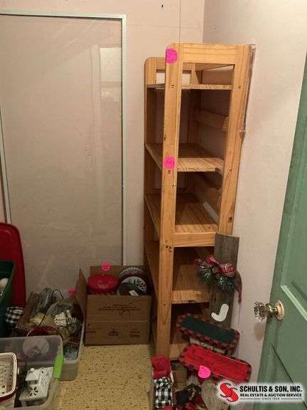 ￼wood shelving unit with 5 shelves (27.5”W X 12”D X 60”H)