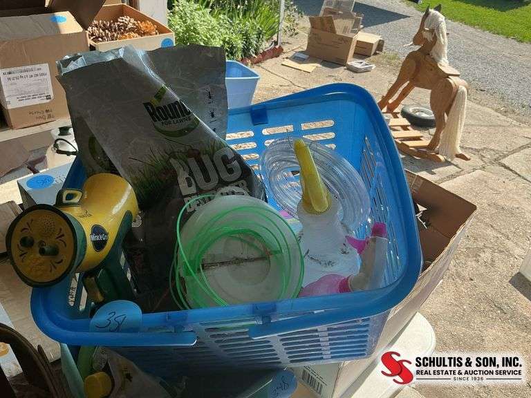 Basket of yard supplies