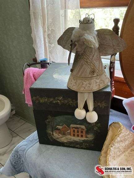 decorative box- angel-tree skirts- box full of gift bags of all sizes ￼