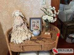 mop doll- wall hanging- 2 heart shaped punchers- vase with artificial flowers- 2 ￼trinket containers