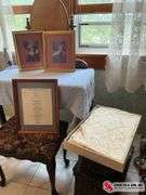 wallhangings and a beautiful lace tablecloth ￼