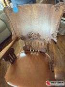 Antique oak padded rocker