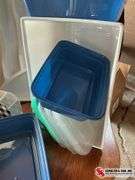 White plastic storage baskets