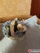 wicker baskets- ceramic baskets- ceramic bunnies- heart shaped ornaments- glittery eggs