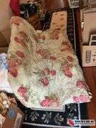 Queen size green and floral bed comforter- 2 feather pillows- and a foam pillow ￼