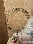 wreath frame- batting- wooden hearts- embroidery hoop- lace- material with lace￼