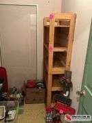 ￼wood shelving unit with 5 shelves (27.5”W X 12”D X 60”H)